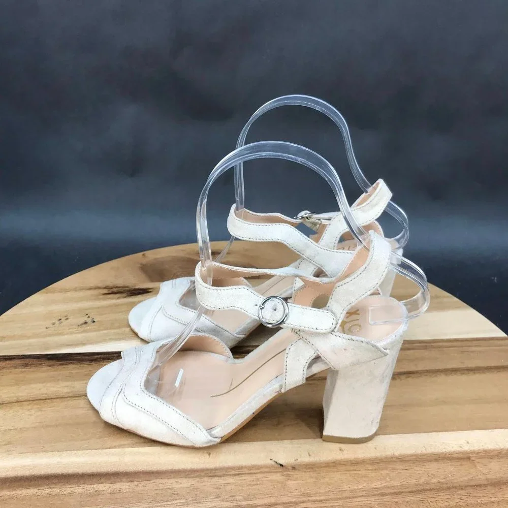 XOXO Beige Block Heel Adjustable Ankle Strap Sandals Womens Size 6